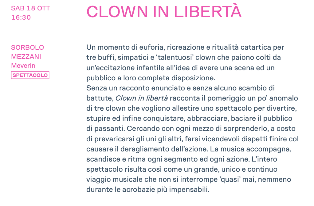 spettacolo Clown in liberta Sabato 18 OTTOBRE Meverin