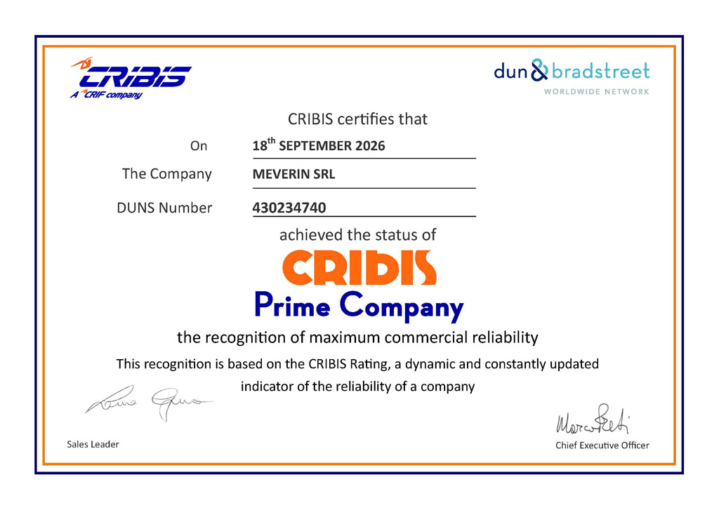 CRIBIS Prime Company Award, 2026 Attestato CRIBIS ENG MEVERIN 2026